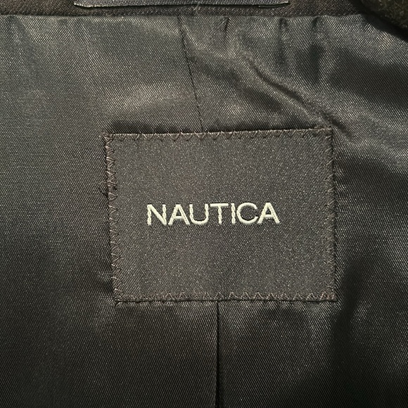 Nautica Men’s Size 44L Blazer Suit Coat 100% Wool Black Subtle Windowpane Plaid - Picture 4 of 11